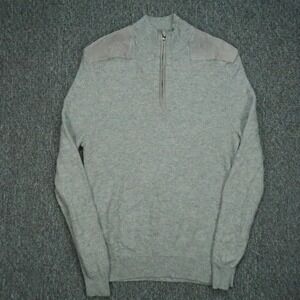 Vineyard Vines Sweater Mens Medium Gray Wool‎ Cashmere Quarter Zip Leather Shep